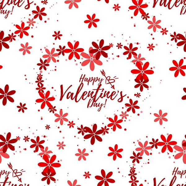 Valentijnsdag Naadloos Patroon Van Schattige Bloemen Hartvorm Met Happy Valentine — Stockvector