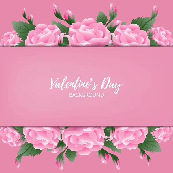 Fond Saint Valentin Branches Rose Rose Avec Cadre Sur Fond — Image vectorielle