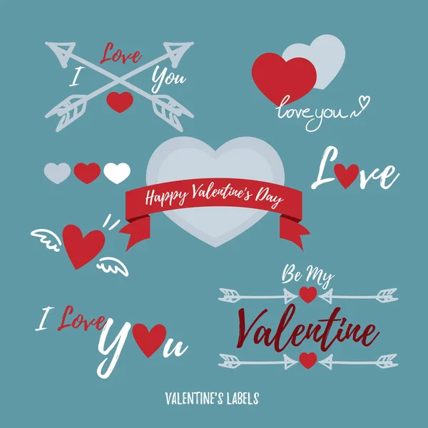 Valentines Den Label Set Love You Valentine Happy Valentine Day — Stockový vektor