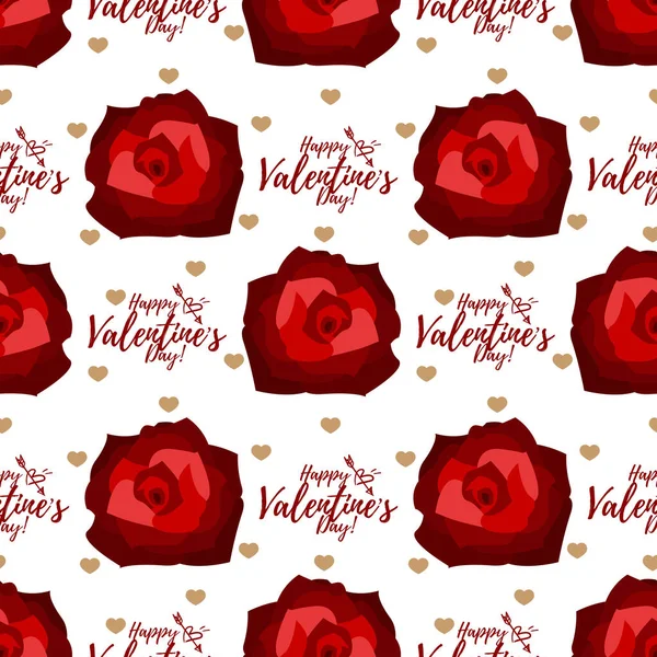 Valentine Day Seamless Pattern Red Rose Flowers Happy Valentine Day — Stock Vector