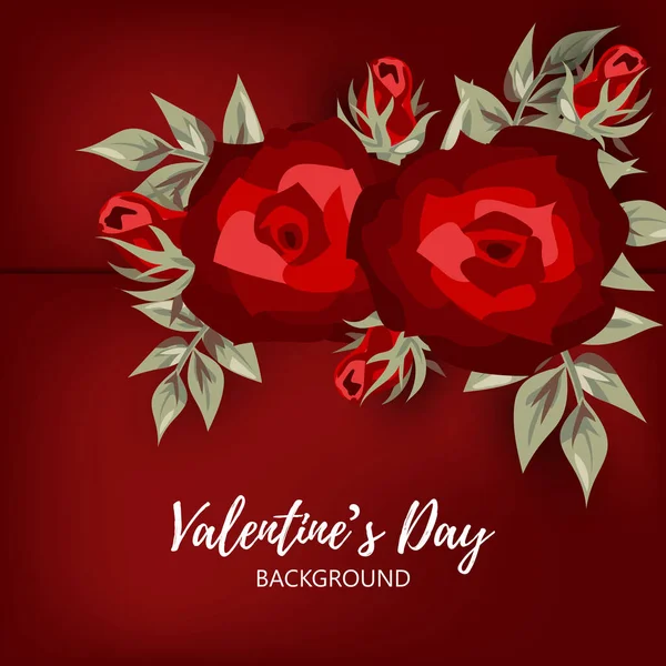 Fond Saint Valentin Belles Branches Rose Rouge Sur Fond Rouge — Image vectorielle