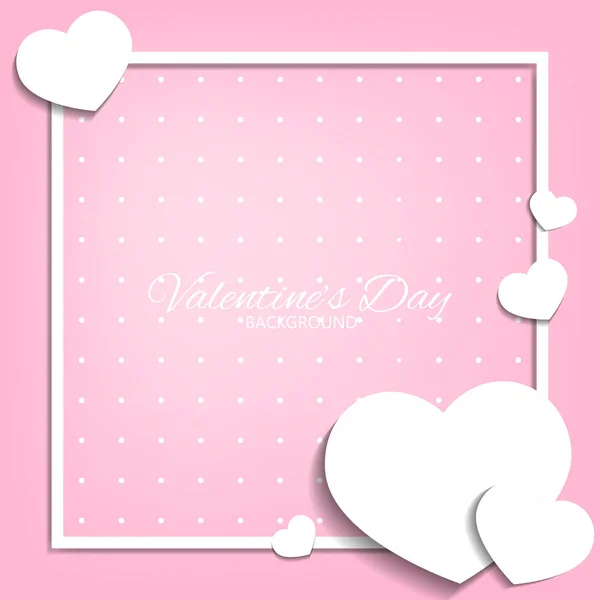 Valentine Day Background White Hearts White Frame Light Pink Background — Stock Vector