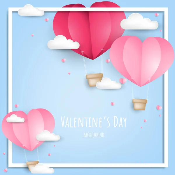 Fondo San Valentín Globo Aire Caliente Forma Corazón Muchos Corazones — Archivo Imágenes Vectoriales