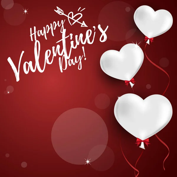 Valentýna Pozadí Skupiny Bílého Srdce Balónky Stuhou Happy Valentýna Text — Stockový vektor