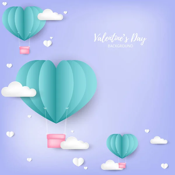 Valentinstag Hintergrund Einer Gruppe Von Herzförmigen Heißluftballons Mit Kleinen Herzen — Stockvektor