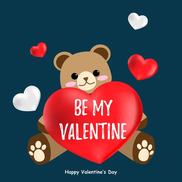 Valentine Day Background Cute Brown Bear Holding Big Red Heart — Stock Vector