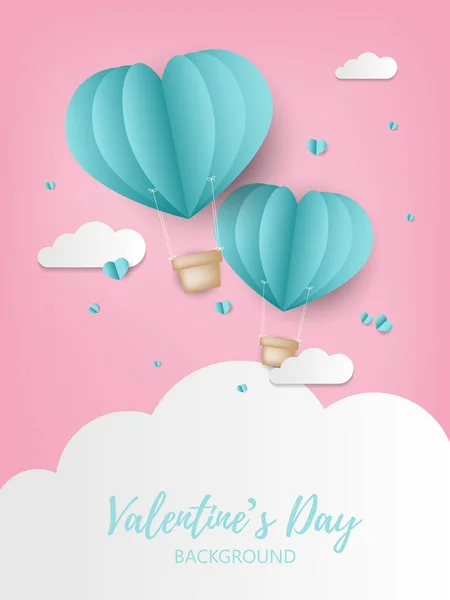 Fondo Del Día San Valentín Par Globos Aire Caliente Forma — Vector de stock