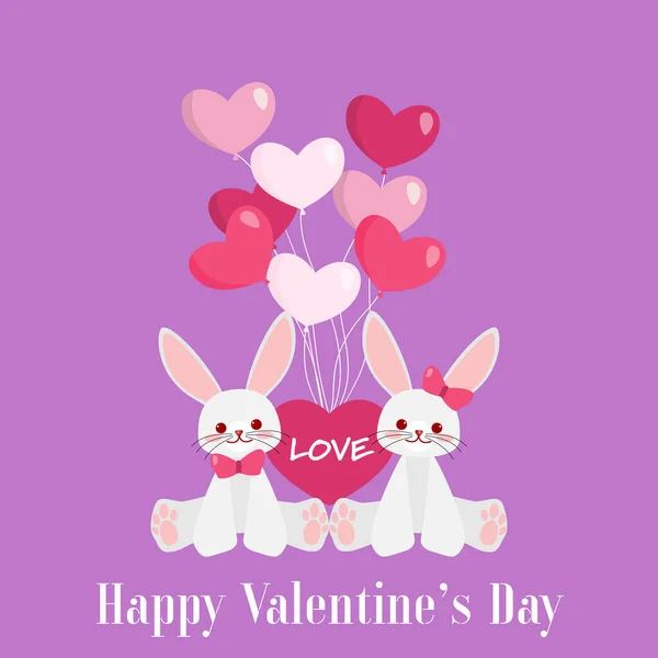 Valentine Day Background Couple Cute White Rabbits Group Heart Shape — Stock Vector