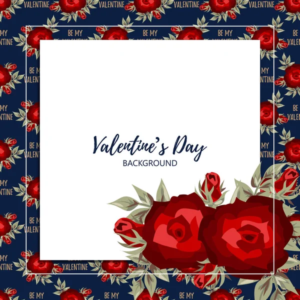 赤いバラの花の枝のフレームのバレンタインデーの背景あなたのコピースペースのための私のバレンタインテキストと白いフレームになります 愛とバレンタインデーのバナーの概念 ベクターイラスト — ストックベクタ