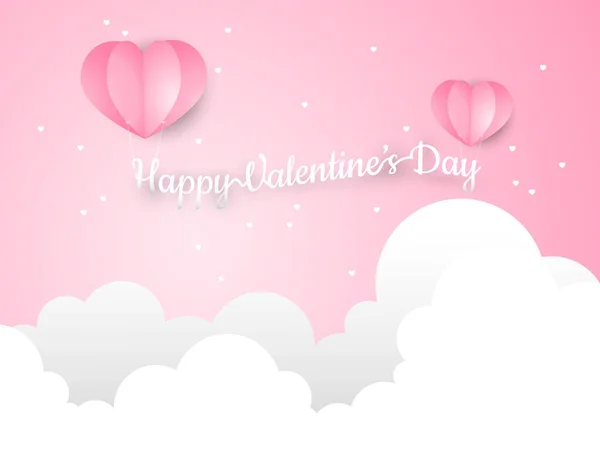 Valentinstag Hintergrund Rosa Herzform Heißluftballons Mit Happy Valentines Day Text — Stockvektor