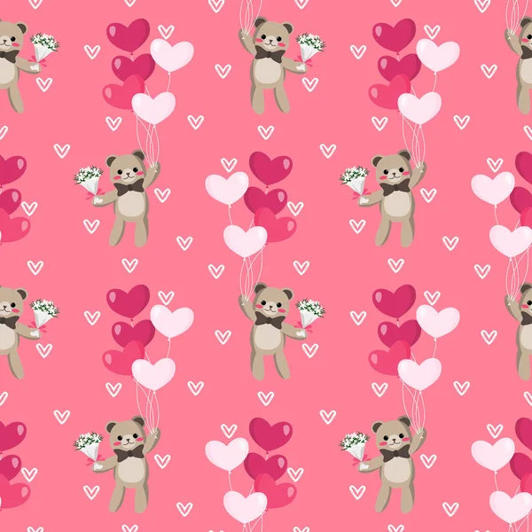 Patrón Sin Costuras Del Día San Valentín Lindo Oso Con — Vector de stock