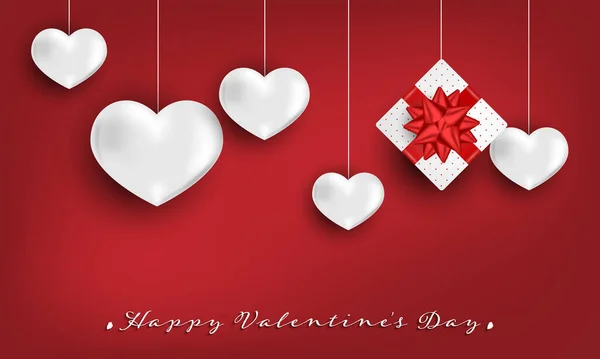 Valentinstag Hintergrund Der Weißen Geschenkbox Mit Roter Schleife Und Weißem — Stockvektor