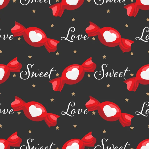 Valentine Day Seamless Pattern Red Candies White Heart Pattern Sweet — Stock Vector