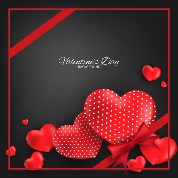 Valentijnsdag Achtergrond Van Een Groep Rode Hart Met Rode Linten — Stockvector