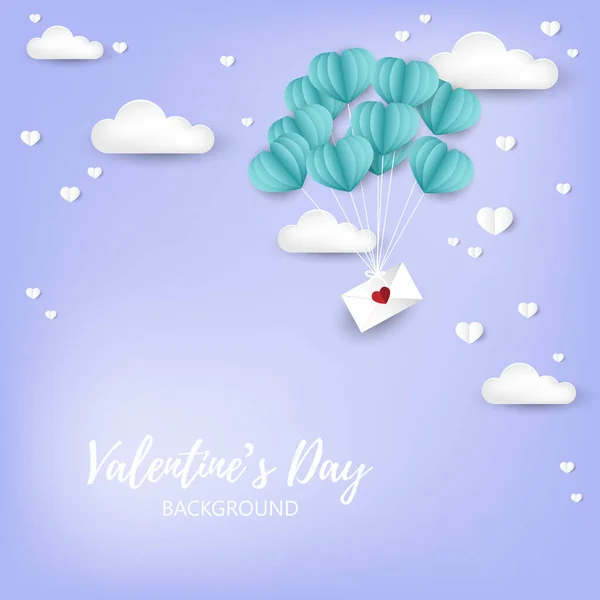 Ett Kärlekshölje Hängande Grupp Hjärtformade Ballonger Som Flyter Himlen Med — Stock vektor