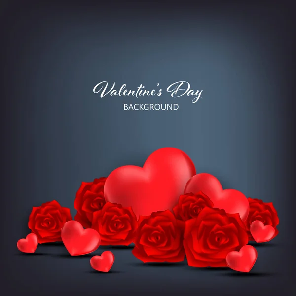 День Святого Валентина Фон Многих Красных Цветов Розы Красными Сердцами — стоковый вектор
