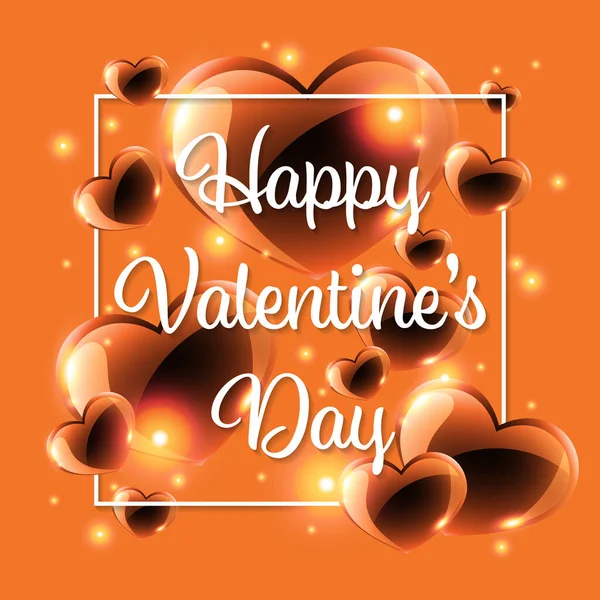 Valentýna Pozadí Mnoha Zářících Srdcí Kolem Happy Valentýna Text Třpytivým — Stockový vektor