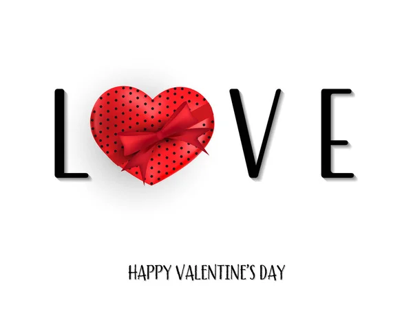 Valentijnsdag Achtergrond Van Rode Hartvorm Geschenkdoos Met Rode Linten Love — Stockvector