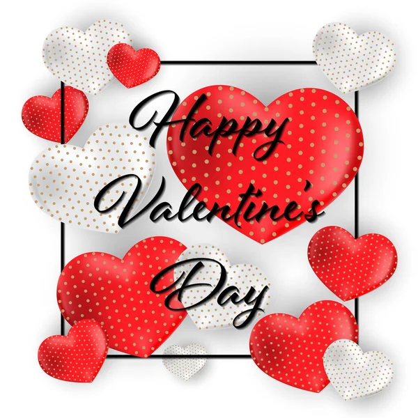 Valentinstag Hintergrund Von Vielen Roten Und Weißen Herzen Rund Happy — Stockvektor
