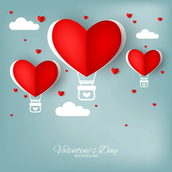 Día San Valentín Fondo Corazón Forma Globo Aire Caliente Con — Vector de stock