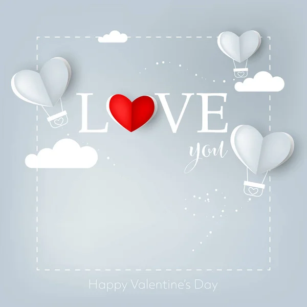 Día San Valentín Fondo Forma Del Corazón Globos Aire Caliente — Vector de stock