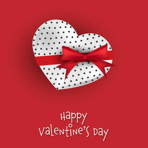 Valentinstag Hintergrund Mit Weißem Geschenkkarton Herzform Mit Roter Schleife Und — Stockvektor