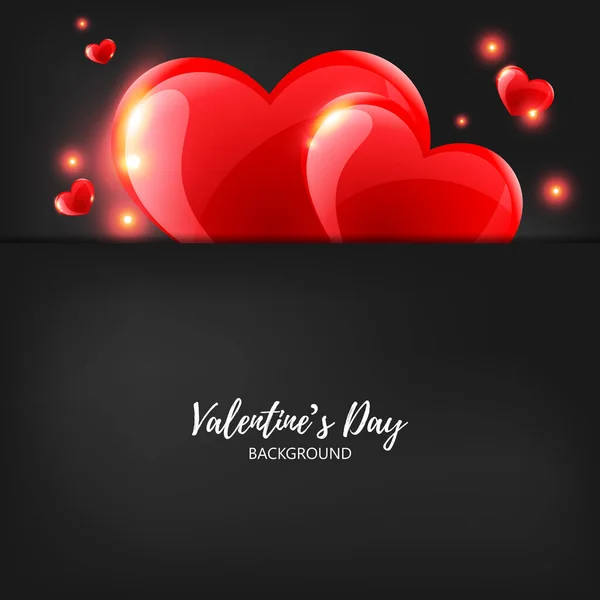 Día San Valentín Fondo Brillante Corazón Rojo Sobre Fondo Negro — Vector de stock