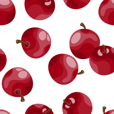 Beyaz arka planda taze meyvesiz kırmızı elma deseni. Vektör illüstrasyonu.