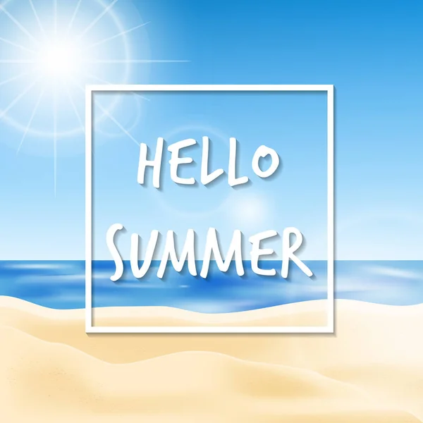Sommerurlaub Hintergrund Mit Meerblick Auf Den Strand Blauen Himmel Mit — Stockvektor