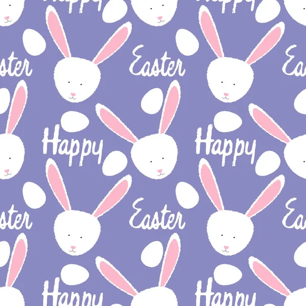 Easter Seamless Pattern Design Cute White Rabbits Easter Eggs Happy — Stock Vector