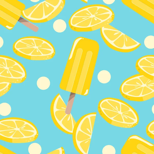 Summer Season Seamless Pattern Popsicles Ice Cream Sliced Lemon Light — Stock Vector
