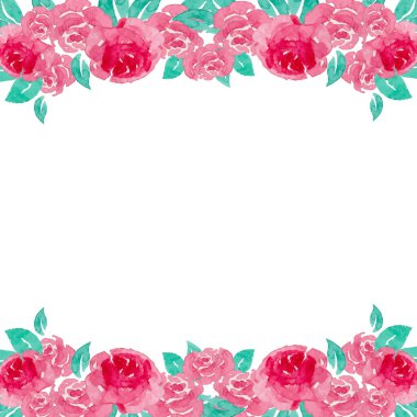 Yapraklı kırmızı gülün suluboya arka planı. Vektör illüstrasyonu.