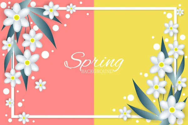 Квітковий Прямокутник Рамка Весняного Сезону Гілками Білих Квітів Стилі Ремесел — стоковий вектор