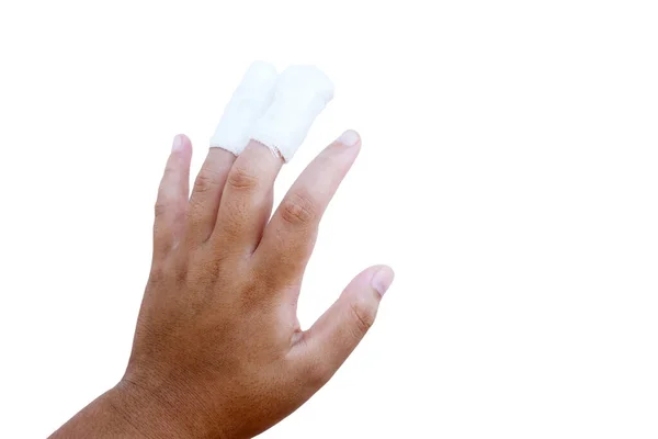 Αγόρι Τραυμάτισε Μεσαίο Δάχτυλο Και Τον Παράμεσο Λευκό Φόντο — Φωτογραφία Αρχείου