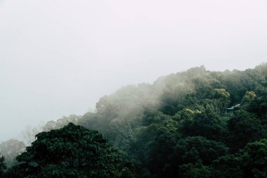 Dağlar ve sisle çevrili küçük bir ev..