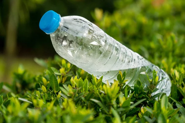 Behavior of bad people who dump bottles of drinking water in bushes in the park.