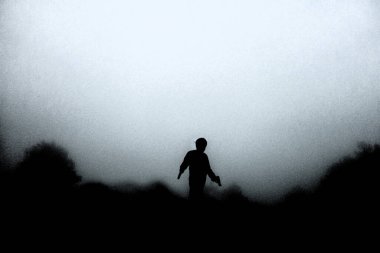 Silüet adam her iki tarafta da silah taşıyor. Dijital teknikle çizim