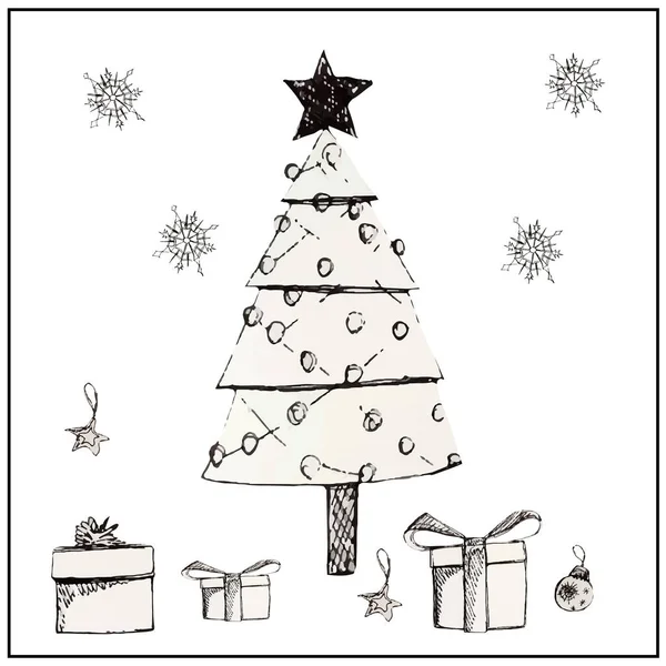 Ano Novo Natal Férias Inverno Árvore Natal Com Brinquedos Pai — Vetor de Stock