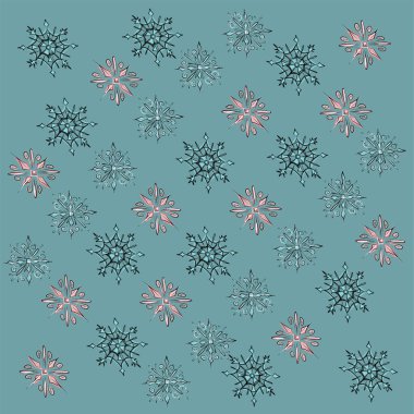 Yeni yıl, Noel. Güzel kristal, pırıl pırıl kar tanesi. Mavi, turkuaz, pembe. Kartpostalların, afişlerin ve tebrik kartlarının unsurları. İzole vektör nesneleri.