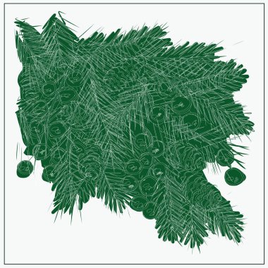 Yeni yıl, Noel. Tebrik kartları ve posterler için unsurlar. Çelenk ve buket yeşil ladin ve çam dalları. Koniler, süsler ve vanilya çubukları. Parlak iç dekorasyon. İzole vektör. 