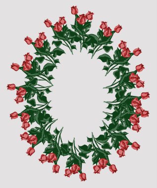 Kartlar, masaüstü, posterler, selamlama, bahar tatilleri için arka plan. Çiçek çerçevesi. Güller elle çizilmiş. İzole edilmiş vektör resmi.