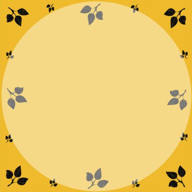 Küçük boyalı yaprakların arka plan ve çerçeveleri. Altın ve siyah yaprak halkaları. Vektör izole resimler.