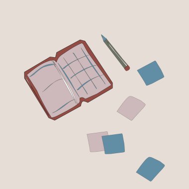 Laptopun vektör görüntüsü, kahve bardakları, kakao, saksıda bir çiçek, defterler, kalemler, çıkartmalar. Masaüstü aksesuarları, dizüstü bilgisayarları, not defterleri, masadaki işler için izole edilmiş resimler.