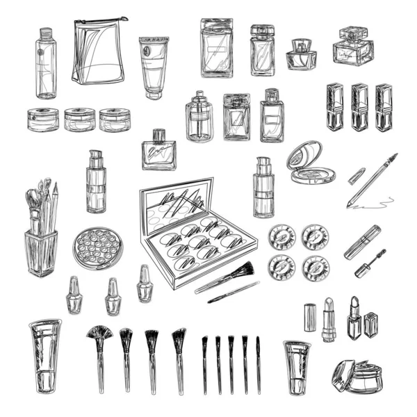 Decoratieve Cosmetica Make Borstels Bovenaanzicht Make Kit Care Decoratieve Cosmetica — Stockvector