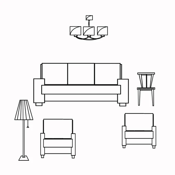 Sofá Poltrona Cadeira Lustre Lâmpada Assoalho Sala Estar Conforto Parte — Vetor de Stock