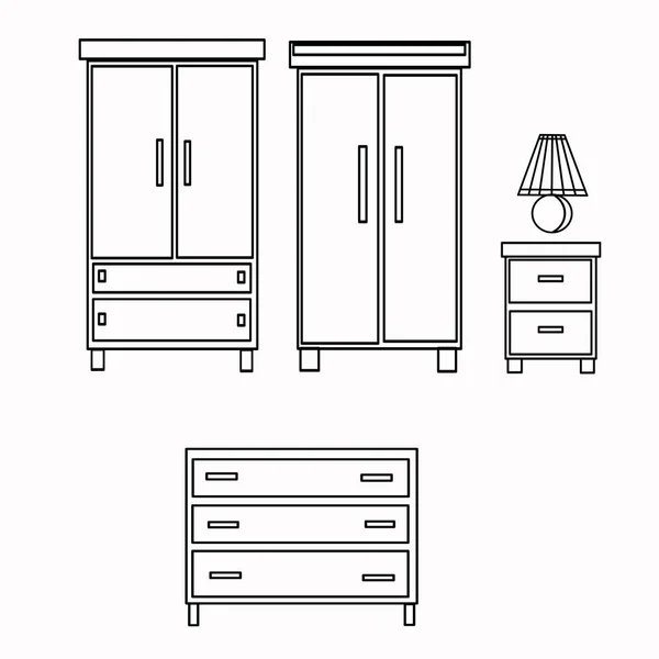 Armario Vestidor Cómoda Consola Estanterías Desván Minimalismo Espejo Muebles Pasillo — Vector de stock