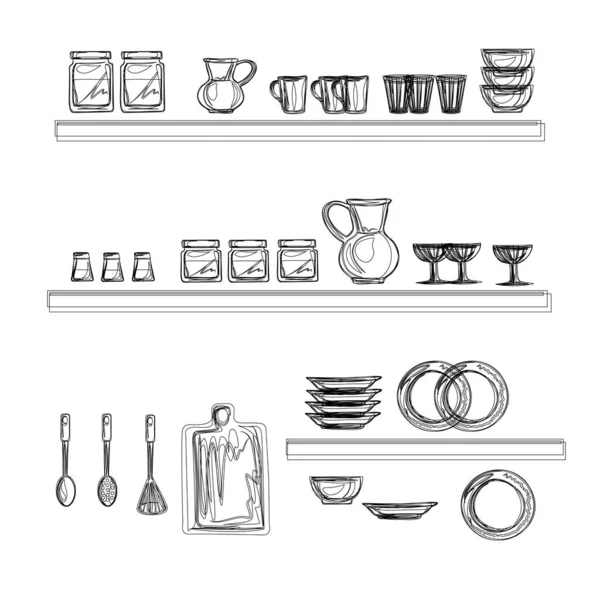 Set Piring Porselen Dan Barang Keramik Gerabah Untuk Pengaturan Meja - Stok Vektor