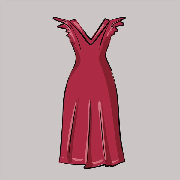 Einfache Garderobe Elegantes Rotes Kleid Kleidungsstück Kleiderschrank Kleidung Bekleidungsgeschäft Sommer — Stockvektor