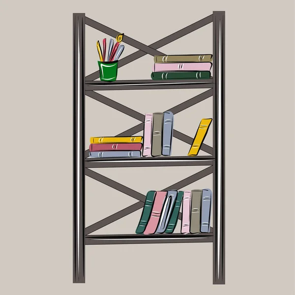 Librería Estanterías Loft Con Libros Biblioteca Escuela Lectura Educación Todos — Vector de stock