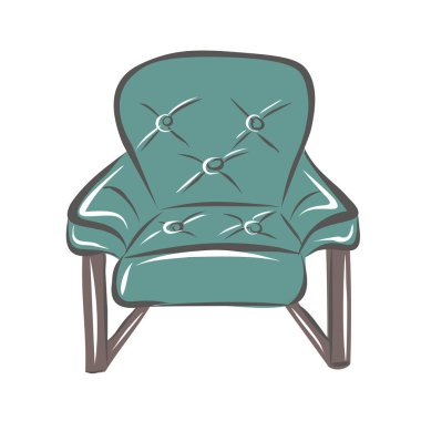 Oturma odası ve yatak odası için birkaç parça mobilya. Zümrüt kanepe ve koltuk. İç mekan. İç dizayn. İzole vektör nesneleri.